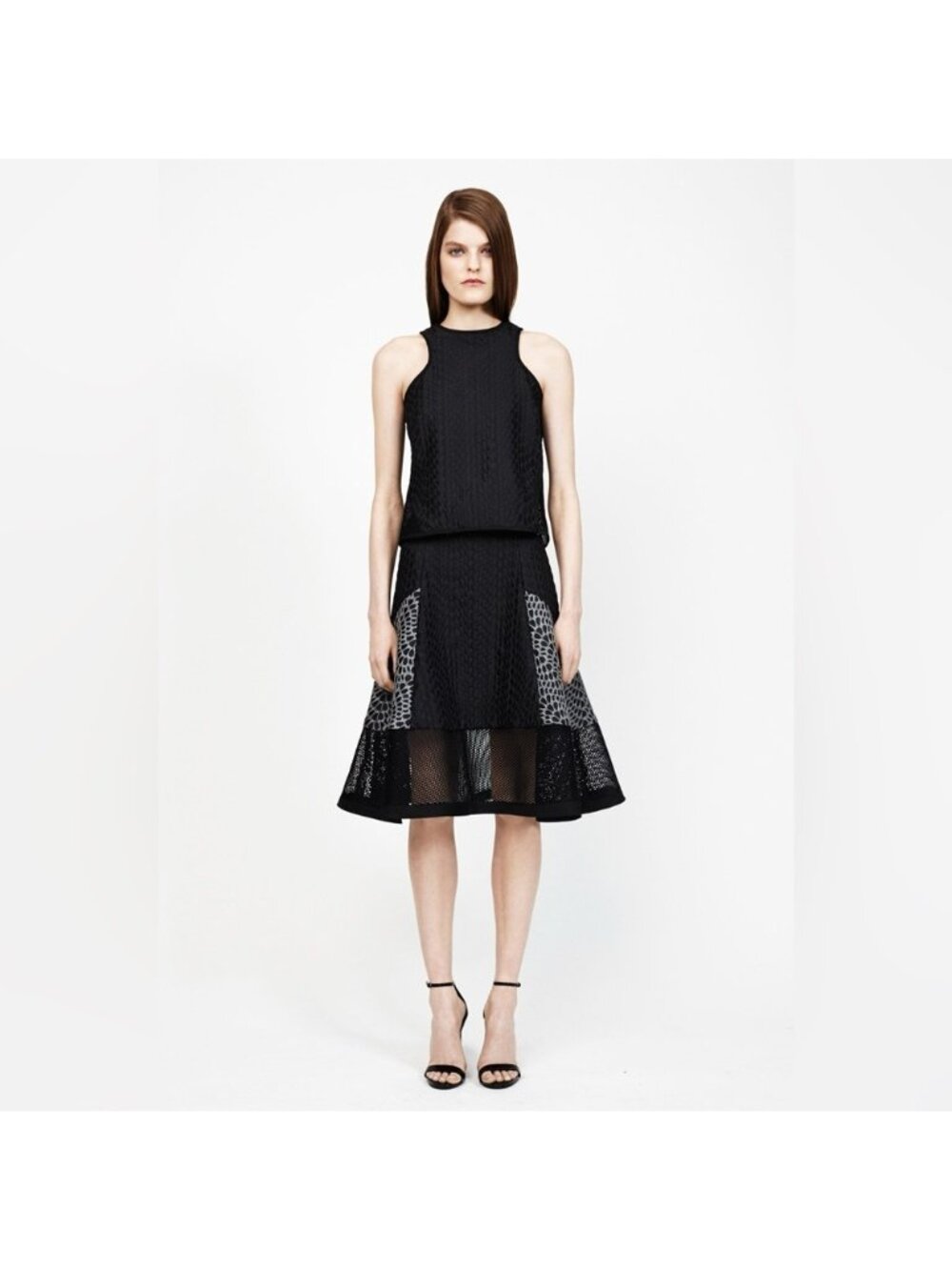 Jonathan Simkhai Black and Gray A-Line mesh  Skirt 4 euc